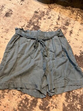 Jane and Delancey High-Waist Tie Front Shorts - Blue Gray